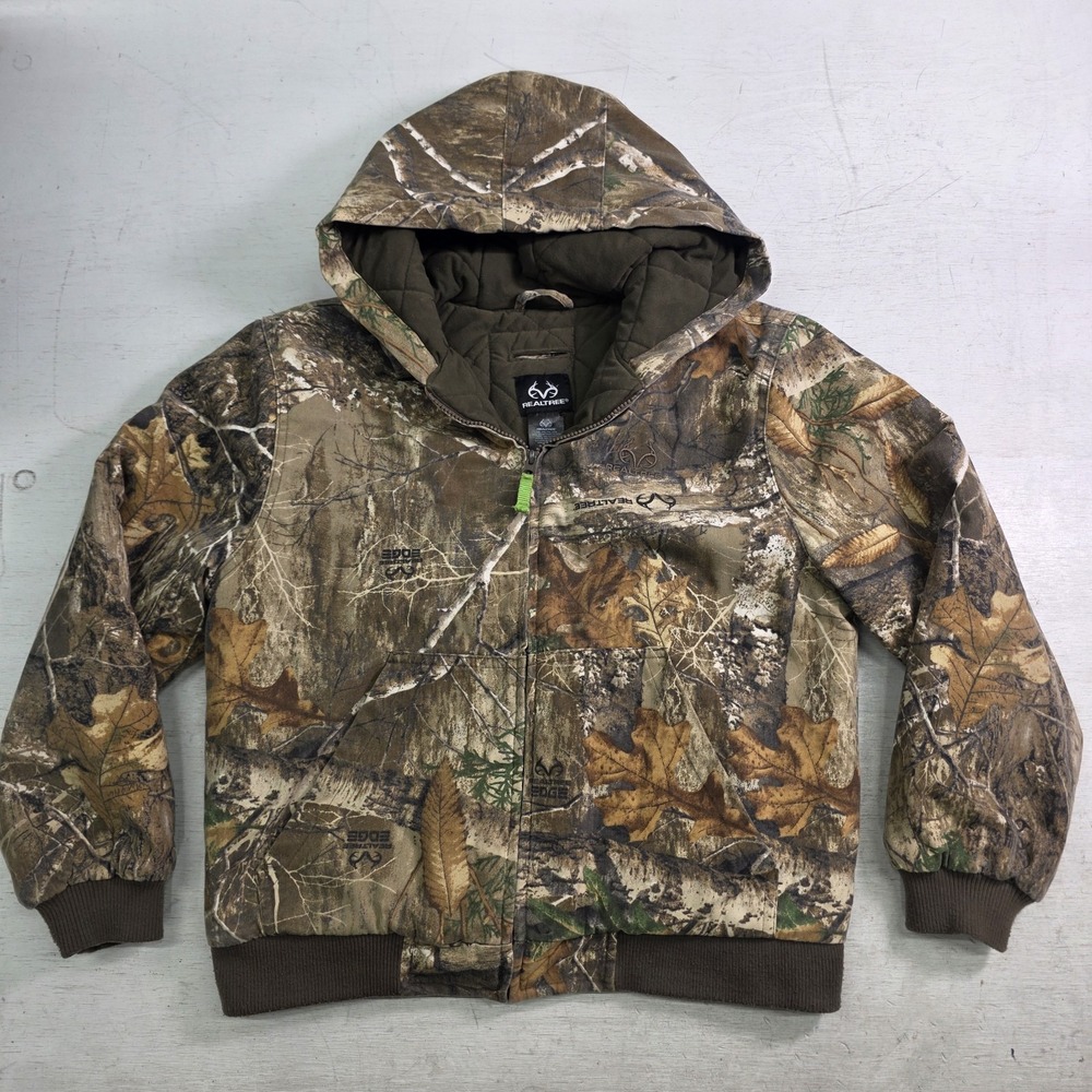 Realtree Edge Camo Insulated Quilted Hooded Hunting Jacket Full Zip Youth 2XL VG